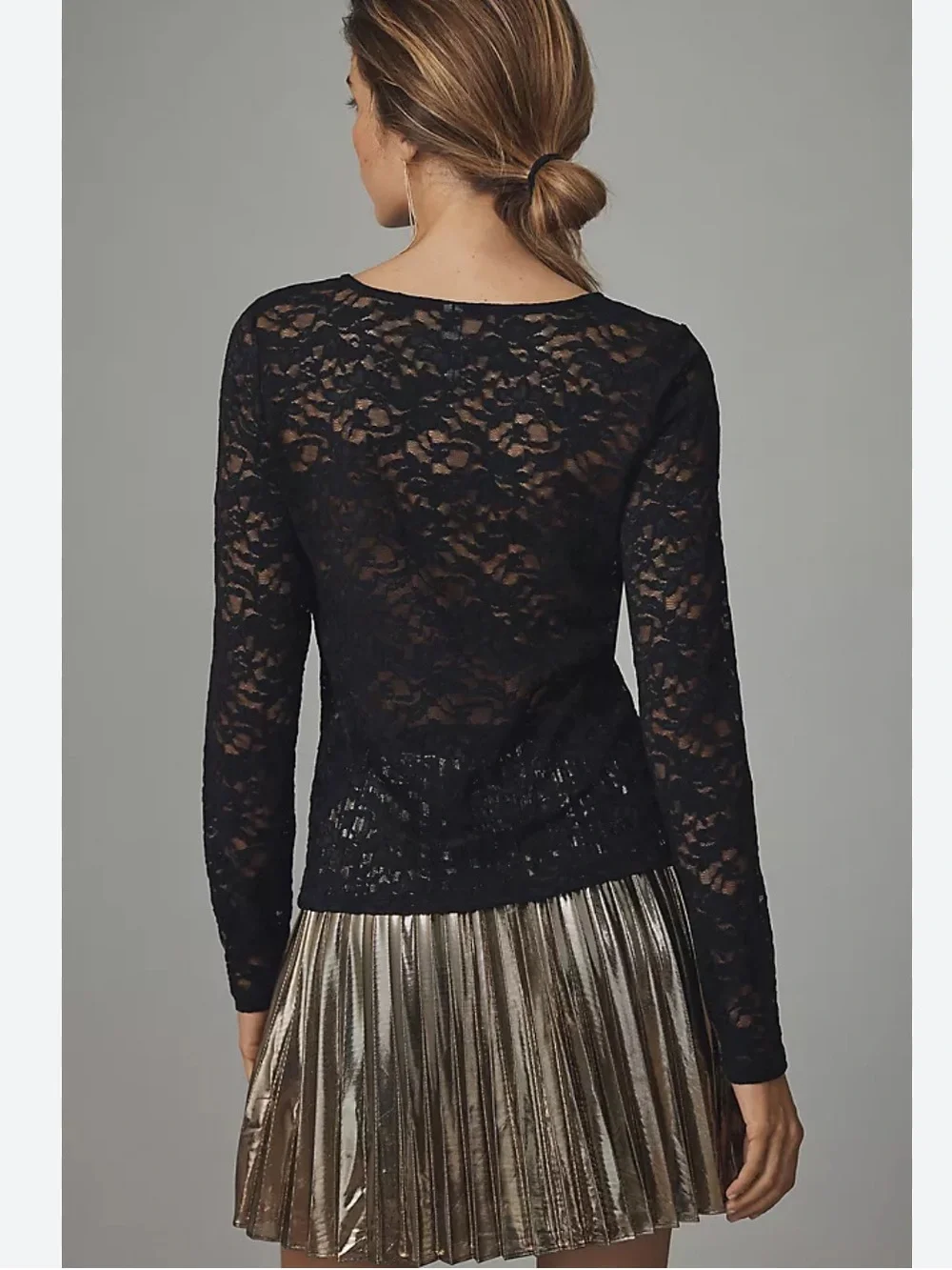 NWOT Anthropologie Long Sleeve Black Lace Crew-Neck Top - S